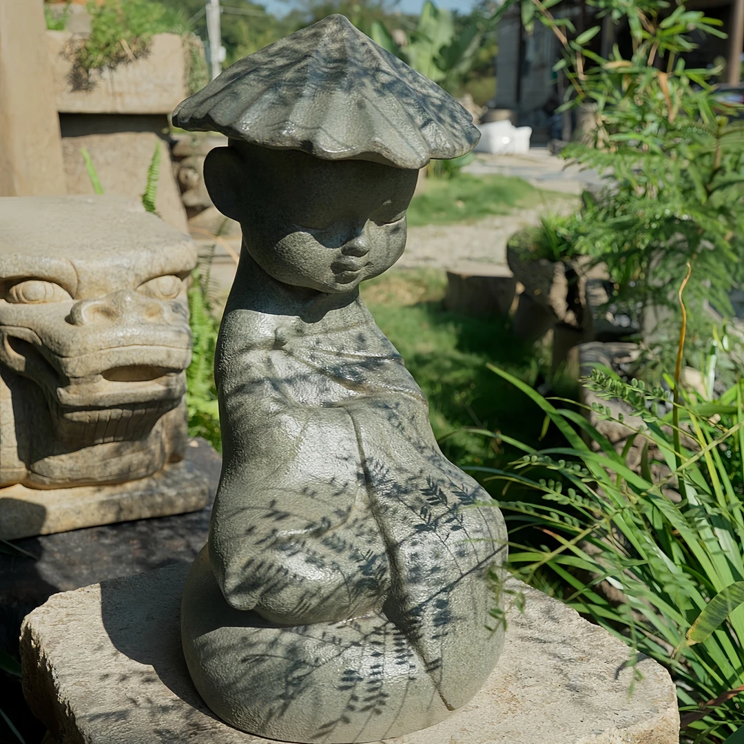 院景翁管他嘲沙弥 闭眼小和尚 庭院造景装饰摆件 禅意石头摆件