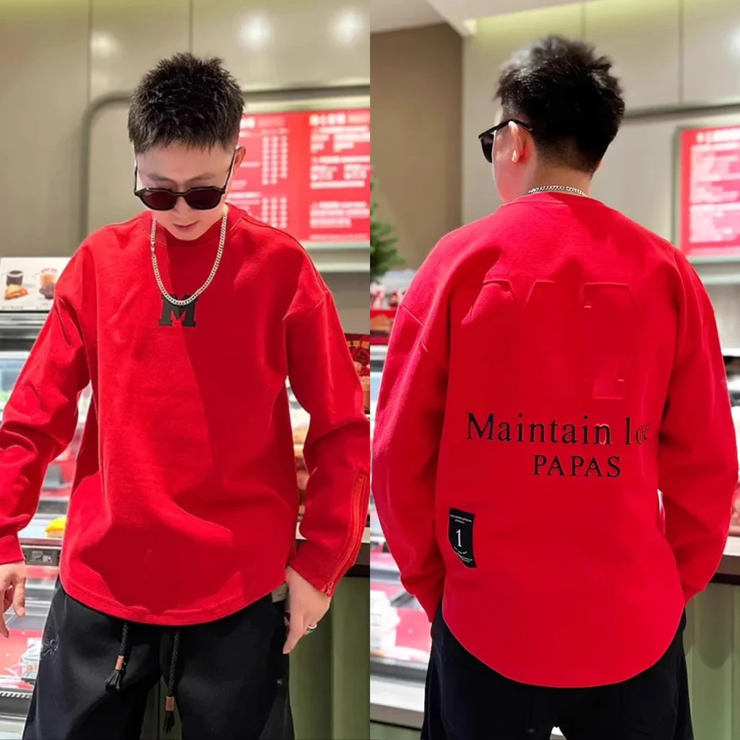 秋冬新款字母钢印圆领卫衣男士时尚休闲百搭个性拉链袖口套头上衣