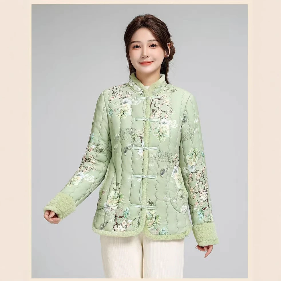 新中式国风棉衣棉服女士唐装复古外套冬印花修身显瘦加厚保暖棉袄