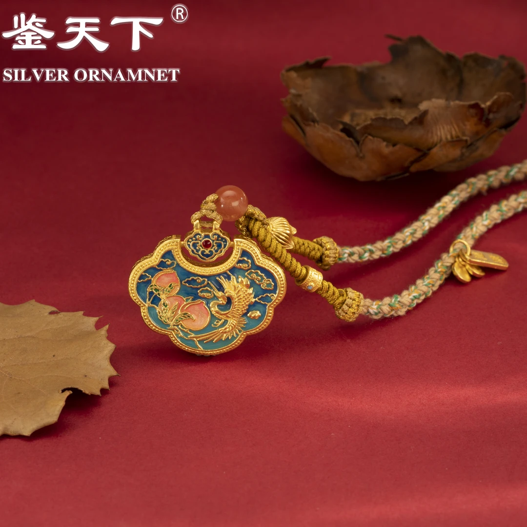 吊坠足银珐琅 【鉴天下】鎏金珐琅彩祥瑞满天吊坠01810018 复古银制