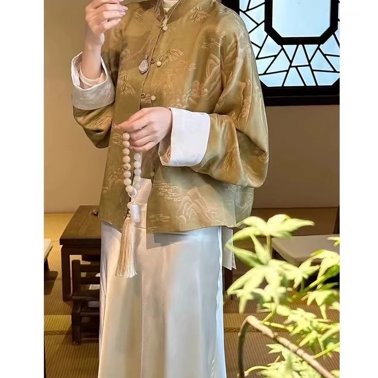 高级感新中式黄色外套女春秋款欧货精致复古国风改良唐装汉服上衣