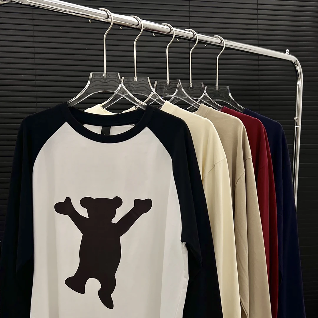 【501-591】国潮ins潮牌秋季长袖t恤男女百搭美式复古高级感上衣