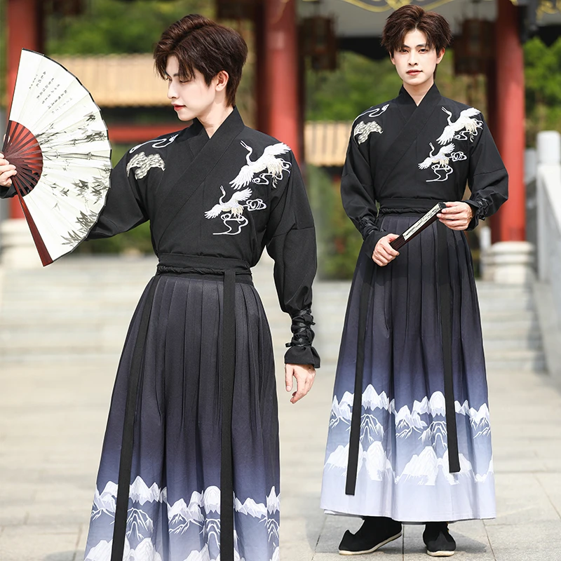 中国风原创汉服仙鹤刺绣帅气武侠书生男女古风学生班服表演服古装