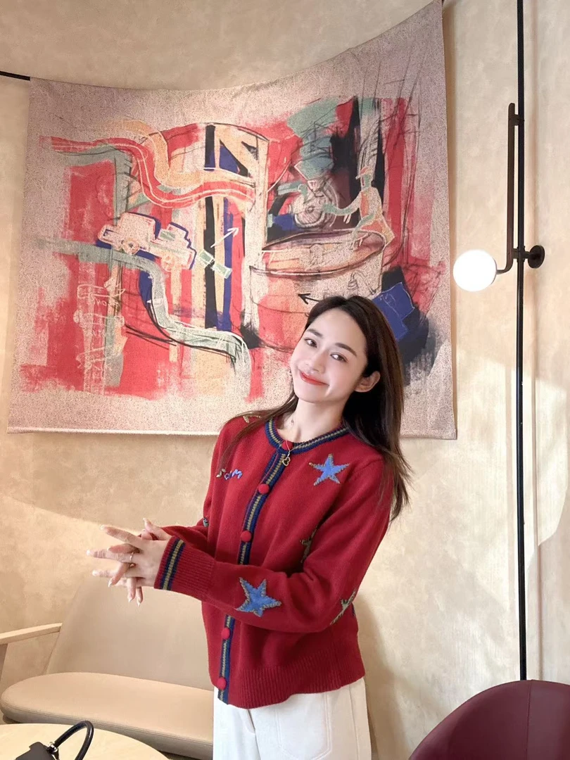 YTTRIUM LIN[彩色五角星]长袖针织衫时尚（不能机洗甩干）42744