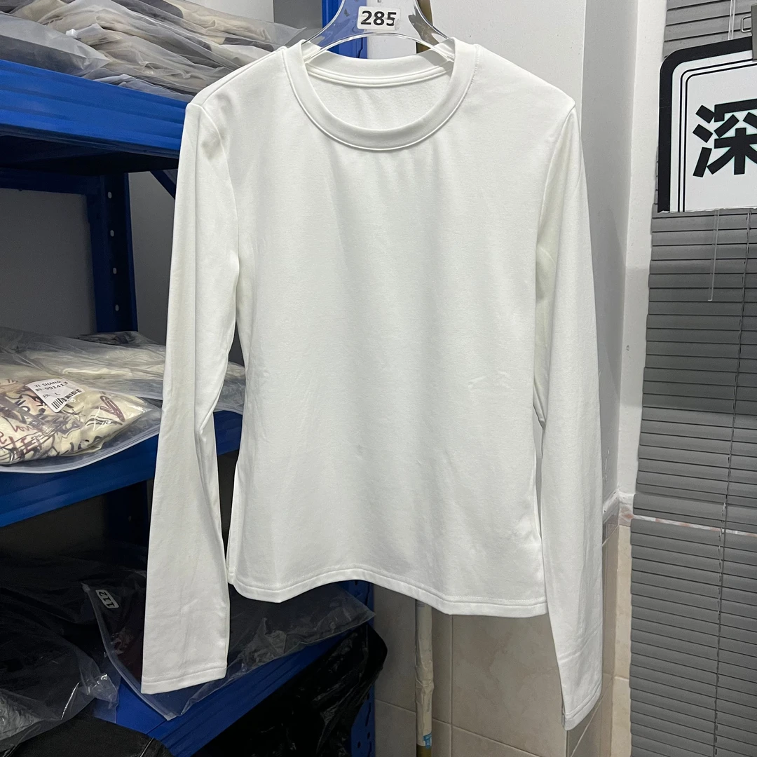 深圳南油加绒净色棉质基础植绒内搭光板磨毛休闲打底长袖白色纯色