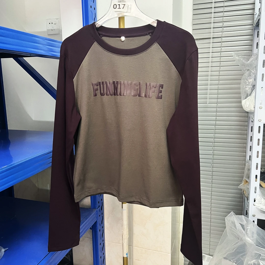 深圳南油2024秋季新款棉质字母圆领小众南油字母长袖插件T002