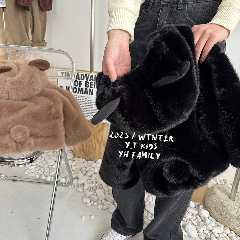 洋气时尚毛毛男女童纯色高级品质加绒加厚熊耳朵外套 MMY-088