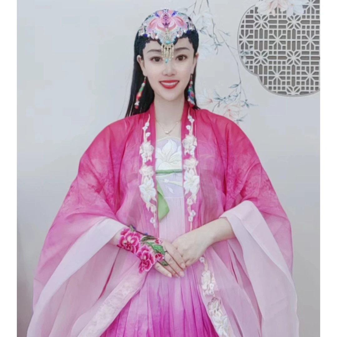 潮妈原创汉服新款重工刺绣夏季连衣长裙汉元素仙气薄纱裙中国风