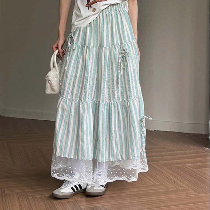 TEEINXX 条纹蝴蝶结长半身裙VK151