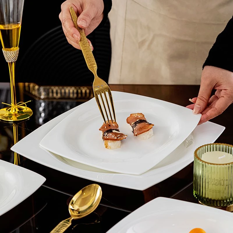 ★佳选★天元盘景德镇碟子骨瓷深盘方盘高档纯白骨瓷家用菜盘