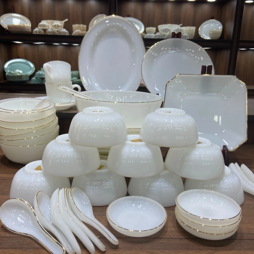 玉瓷轻奢陶瓷碗盘碗筷餐具套装网红碗盘组合