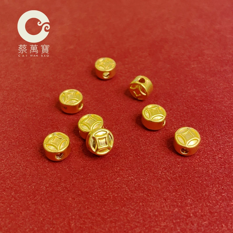 蔡万宝足金999小钱币5D硬金工艺黄金转运珠国风红绳编绳手作时尚