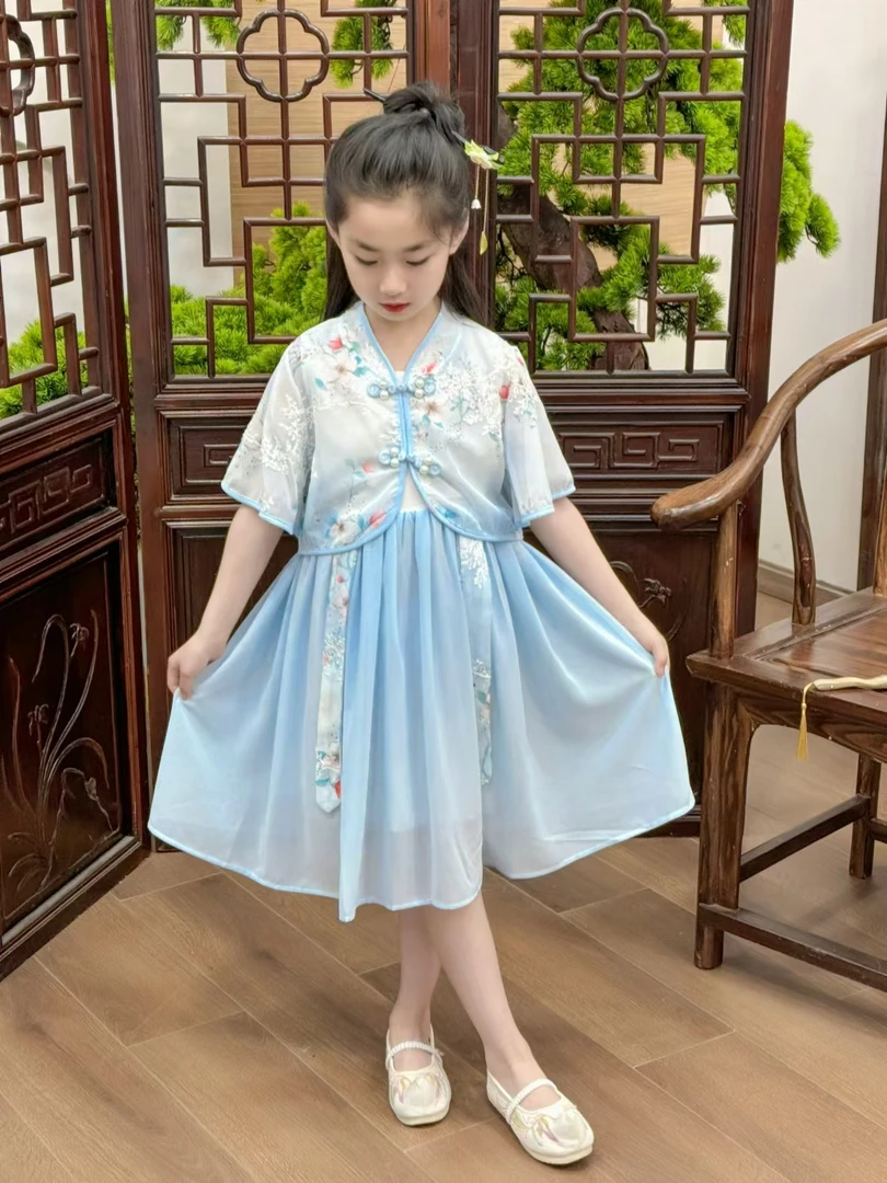 （连理枝）真两件国风唐装汉服刺绣套装儿童幼儿园表演服古风儿童