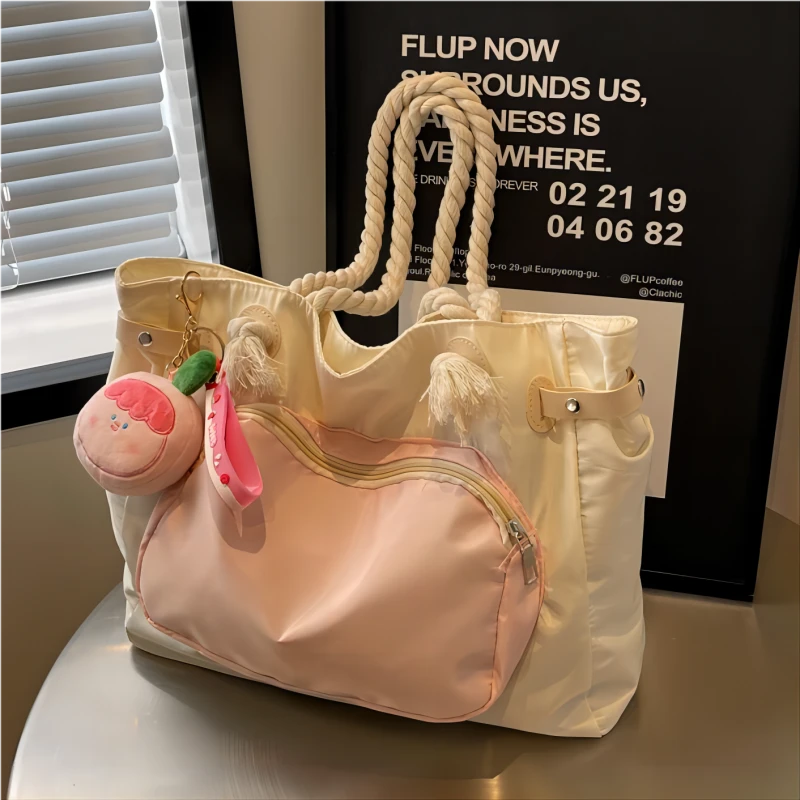 托特包分层2025新款大容量包粉色通勤可爱软妹托特卡通单肩包百搭