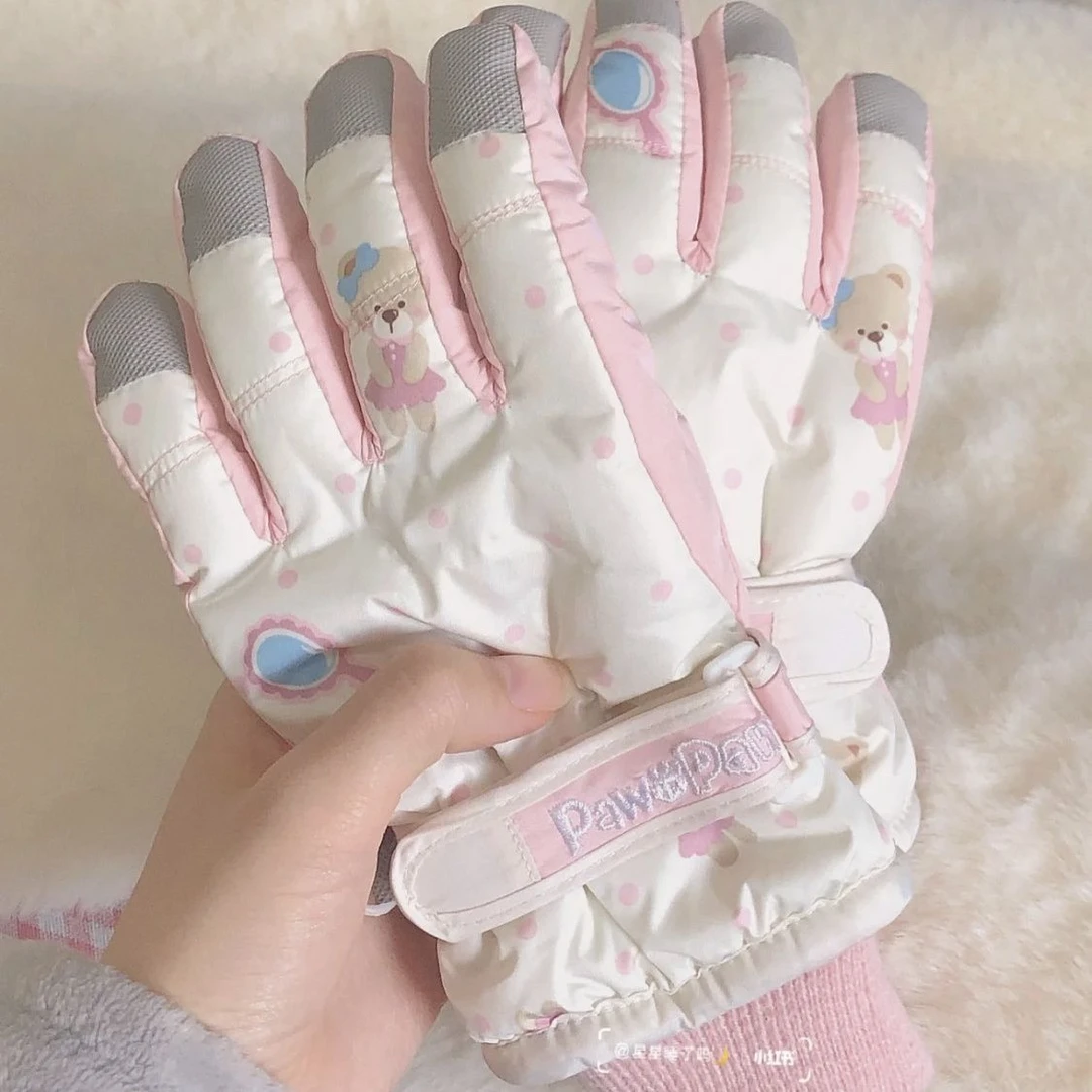 小熊滑雪手套秋冬季保暖加绒加厚防寒可触屏电动车摩托车骑行手套