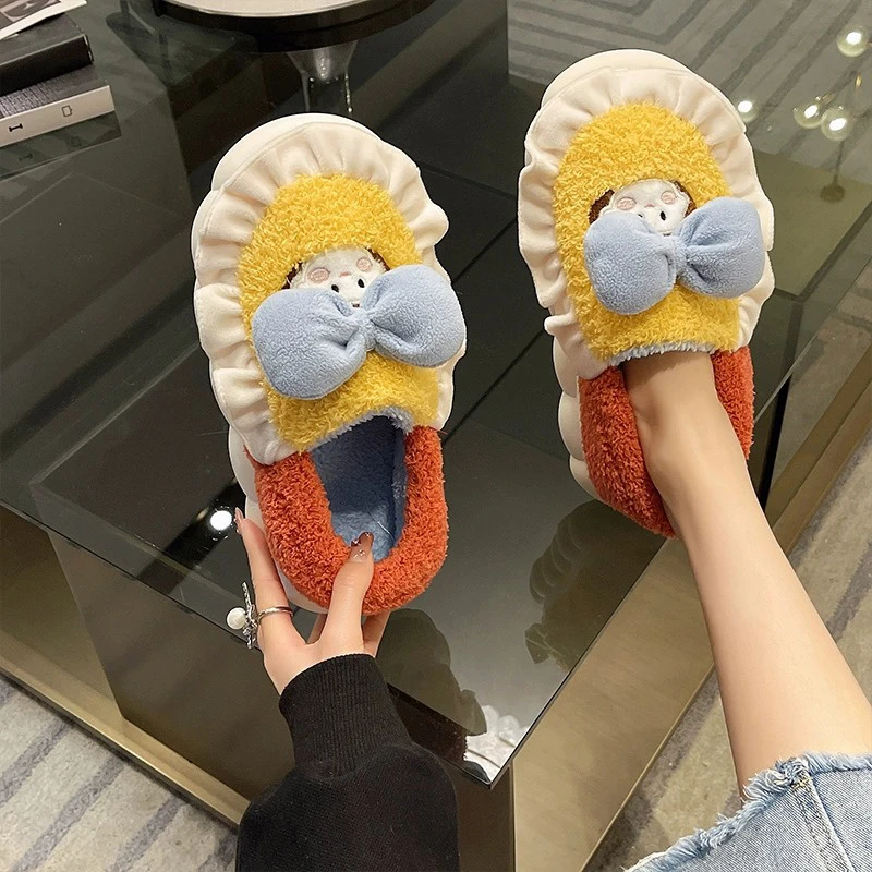 棉拖鞋女冬季外穿包跟可爱公主卡通室内居家厚底毛绒保暖月子棉鞋