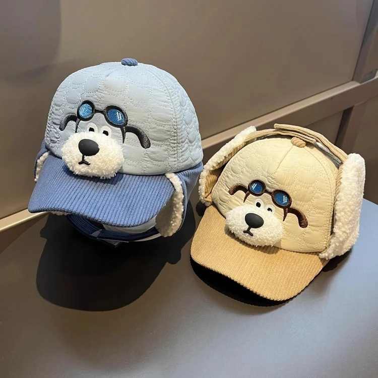 儿童帽子女童护耳雷锋帽防风鸭舌帽男童飞行狗毛绒保暖帽户外冬款