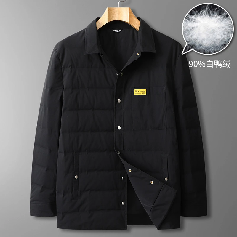【90%白鸭绒】加大码轻薄男羽绒服特大号秋冬薄款轻便翻领羽绒外套