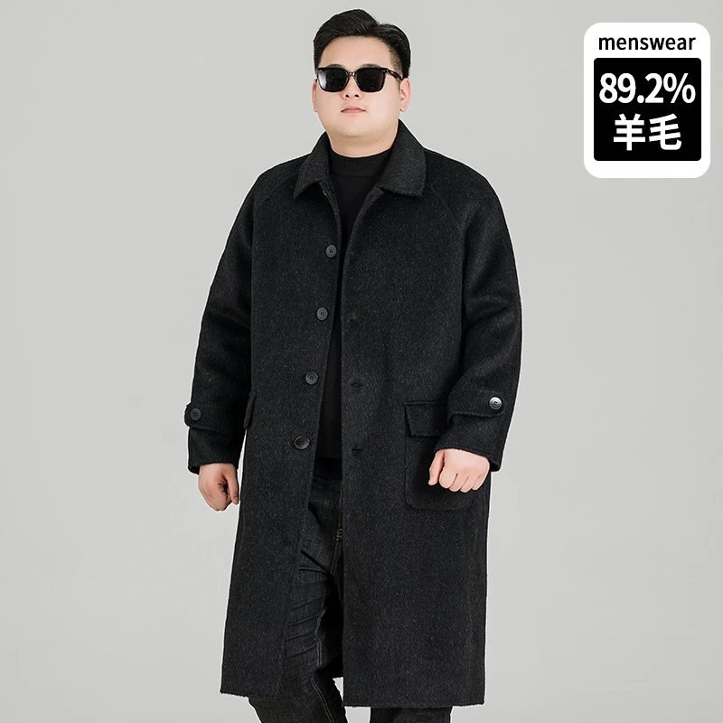 大码双面呢羊毛大衣男过膝长款加肥加大胖子男装秋冬呢子风衣外套