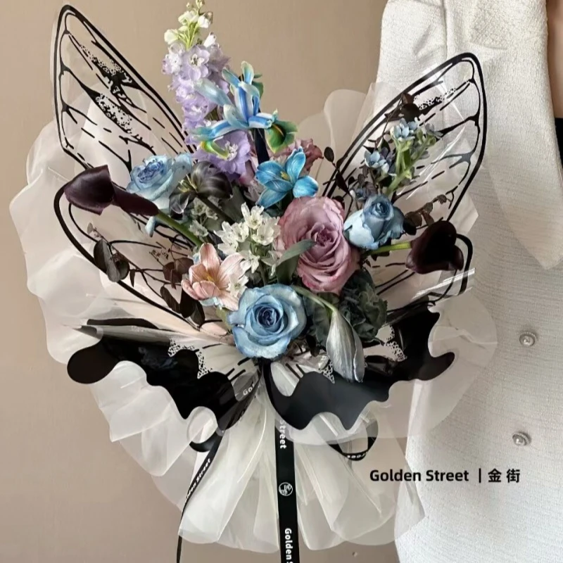 母亲节520新款蝴蝶花束包装纸创意彩蝶opp材质包花造型纸花店花艺