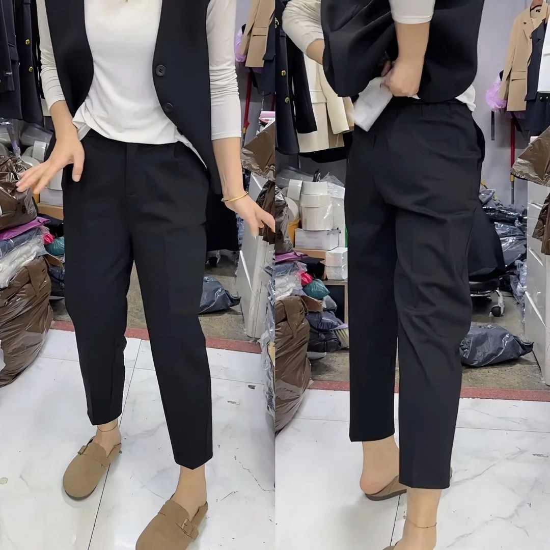 Aimeerosa/艾洛莎高腰显瘦萝卜休闲裤女2024年夏季纯色百搭西装裤