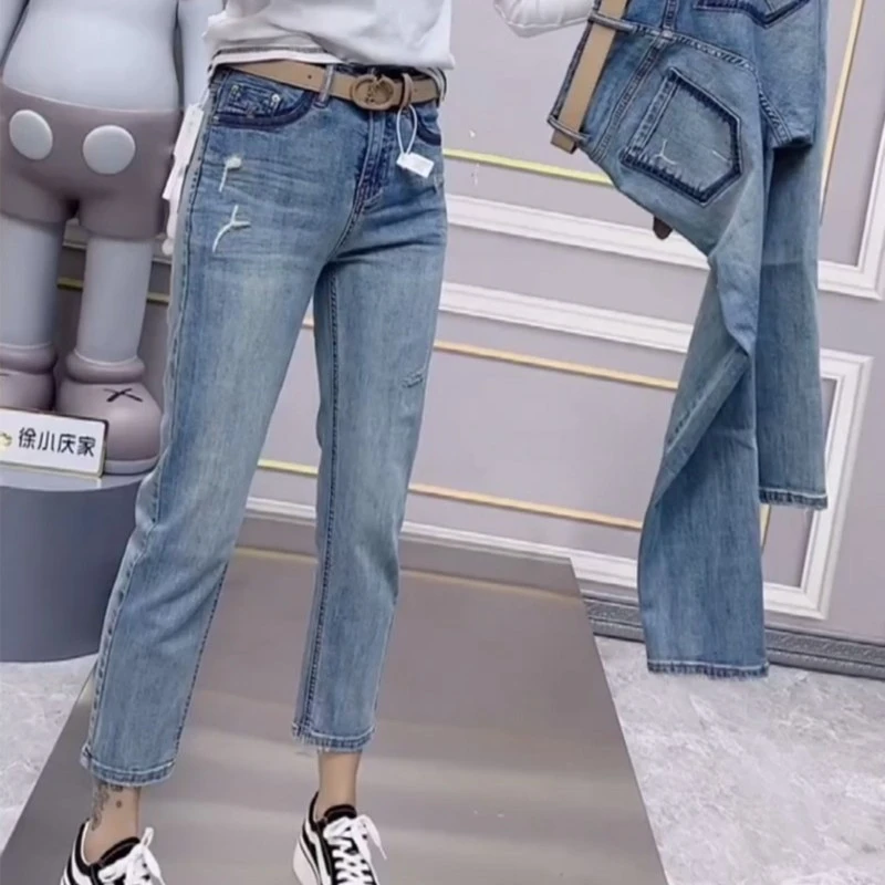 牛仔裤女款爆款2023新款九分显瘦遮肉弹力高级感烟管裤小直筒裤子