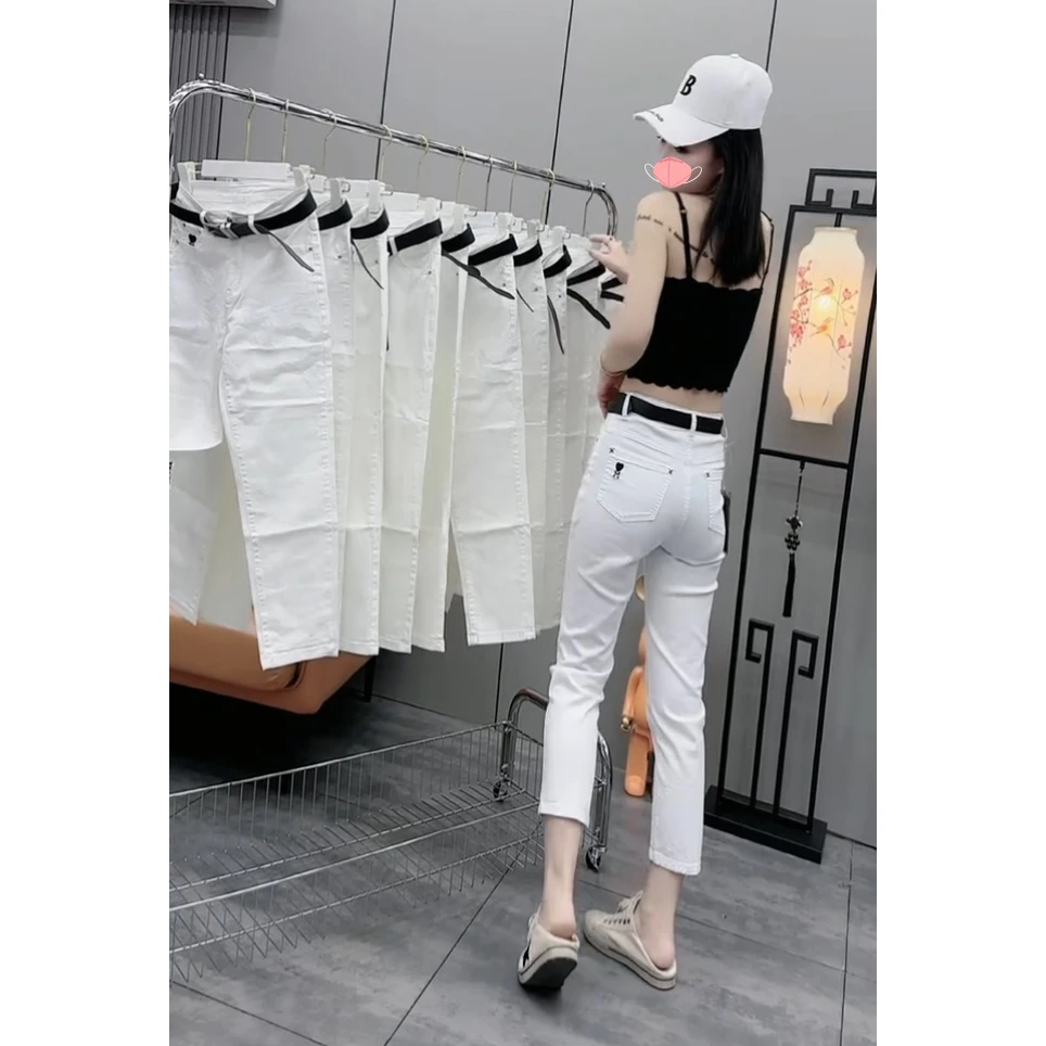 Aimeerosa/艾洛莎白色哈伦牛仔裤小个子夏新款休闲高腰