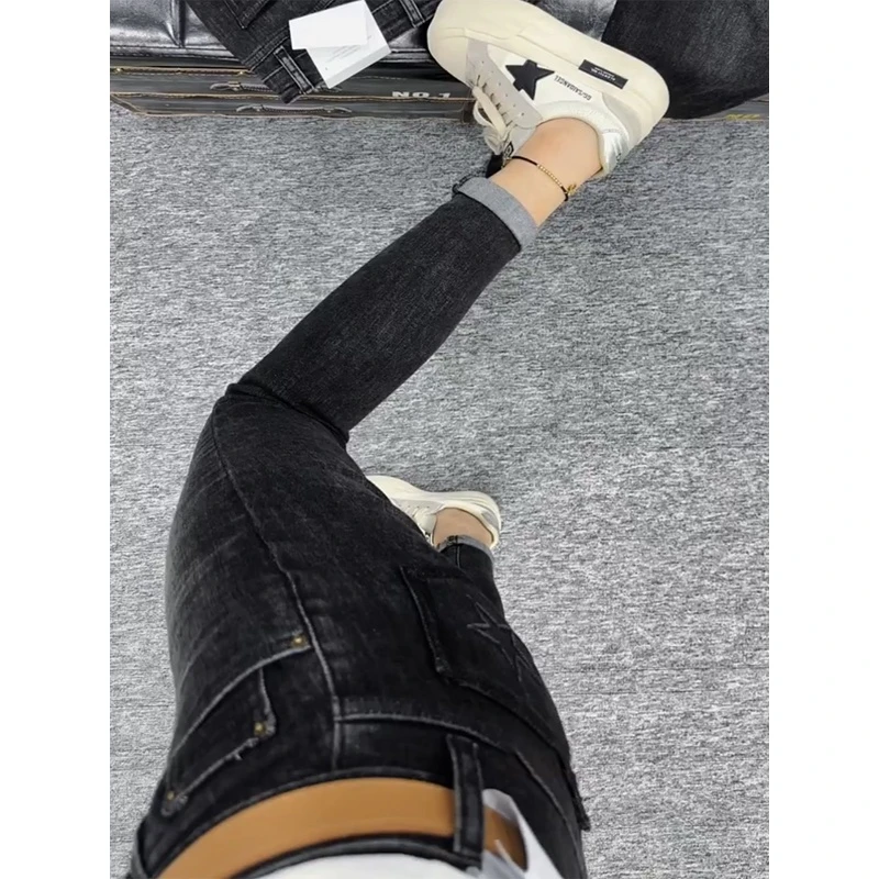 Aimeerosa/艾洛莎高腰牛仔裤2023秋季新款大码显瘦修身九分直筒裤