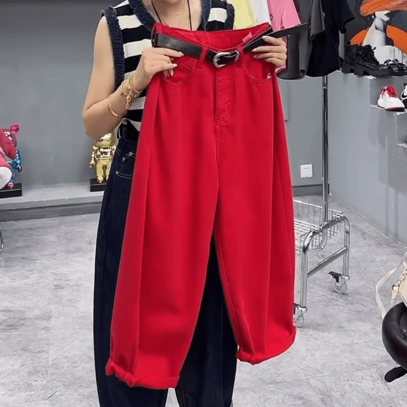 Aimeerosa/艾洛莎牛仔裤夏季薄款洋气欧货宽松大版老爹裤哈伦裤女
