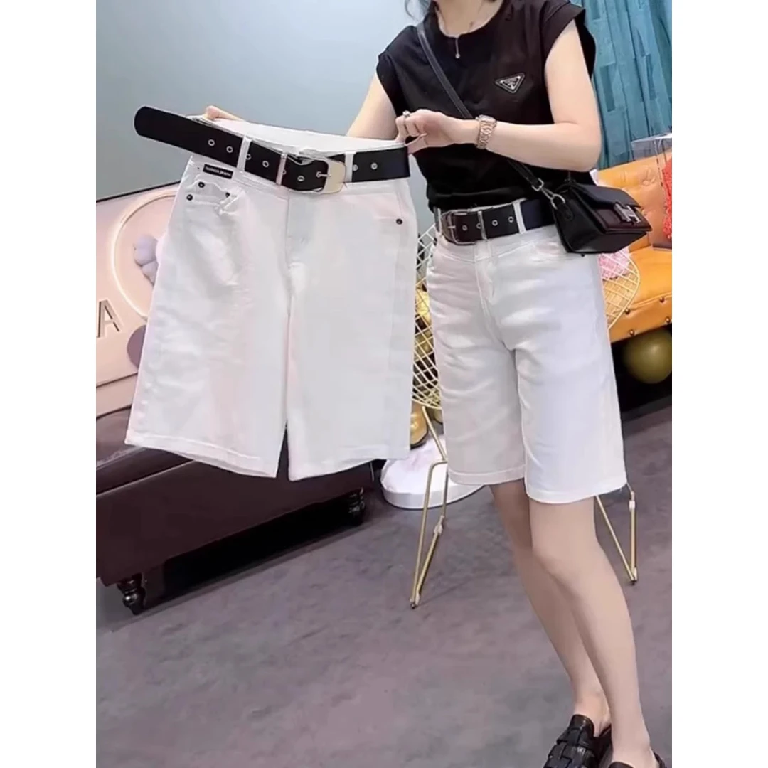 Aimeerosa/艾洛莎夏季薄款牛仔短裤大码宽松高腰显瘦五分阔腿裤子