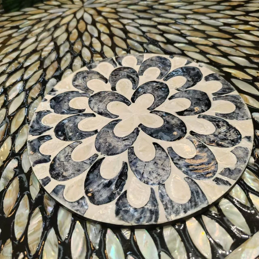 KA-19cm天然贝壳灰色羽毛餐垫杯垫（对）