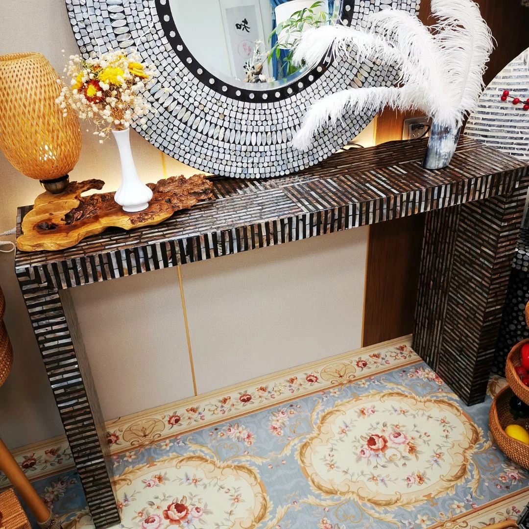 KA-黑金调条纹全贝镶嵌条案桌子116*30*76cm