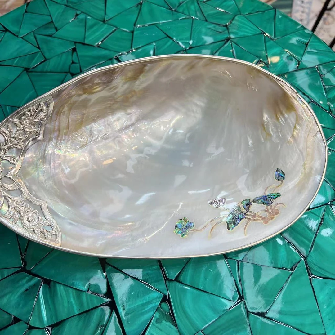 KA-【雕花贝壳盘】手工包边天然贝壳收纳装饰摆件