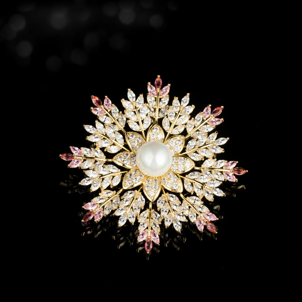 铜合金合成锆石胸针 【雪花热恋】高档优雅女气质胸针轻奢雪花胸针