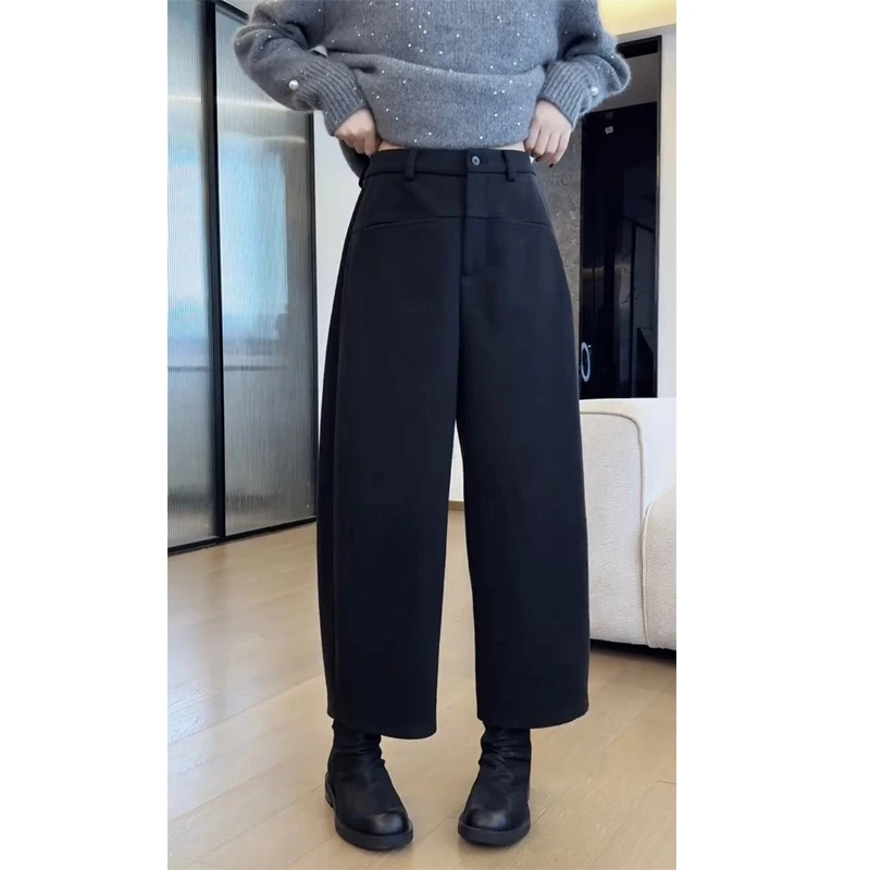 Aimeerosa/艾洛莎秋冬毛呢加厚新款梨形身材显瘦九分阔腿休闲裤女