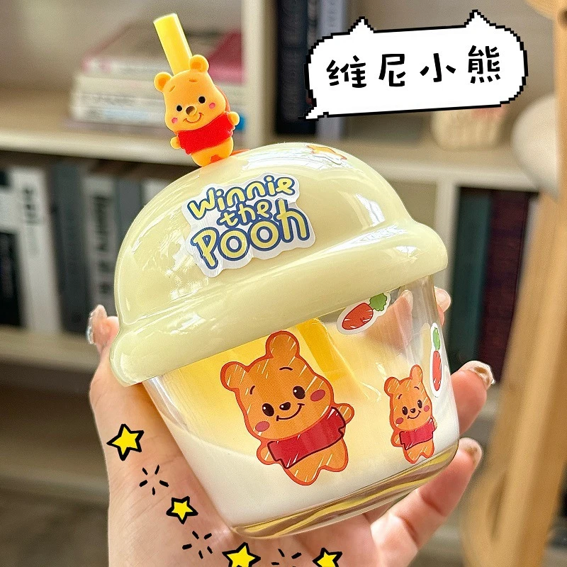 【粉丝专享】维尼熊玻璃杯新款高颜值吸管杯迷你水杯便携杯子墩墩杯