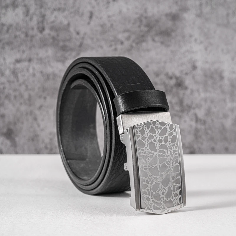 无牙自动扣外穿钢扣纯手工真皮腰带头层牛皮男士真皮裤带时尚百搭