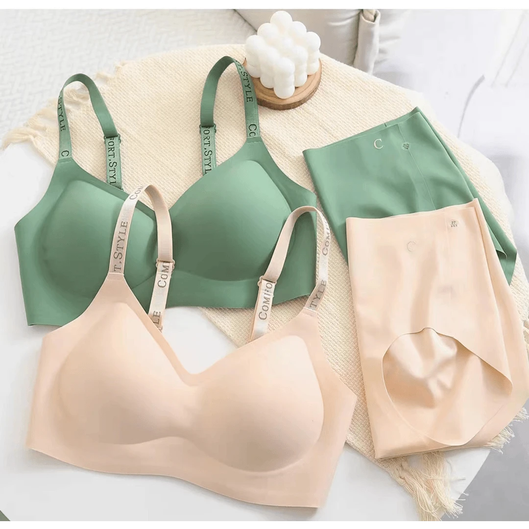 反重力提拉女士吊带字母肩带内衣套装舒适透气聚拢轻薄背心吊带