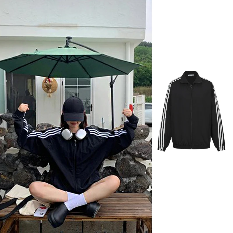 Moses Queen/魔西女王美式三条杠翻领外套女秋运动休闲拉链冲锋衣