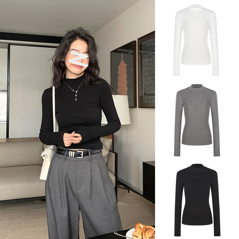 Moses Queen/魔西女王半高领打底衫女显瘦内搭长袖秋冬修身t恤