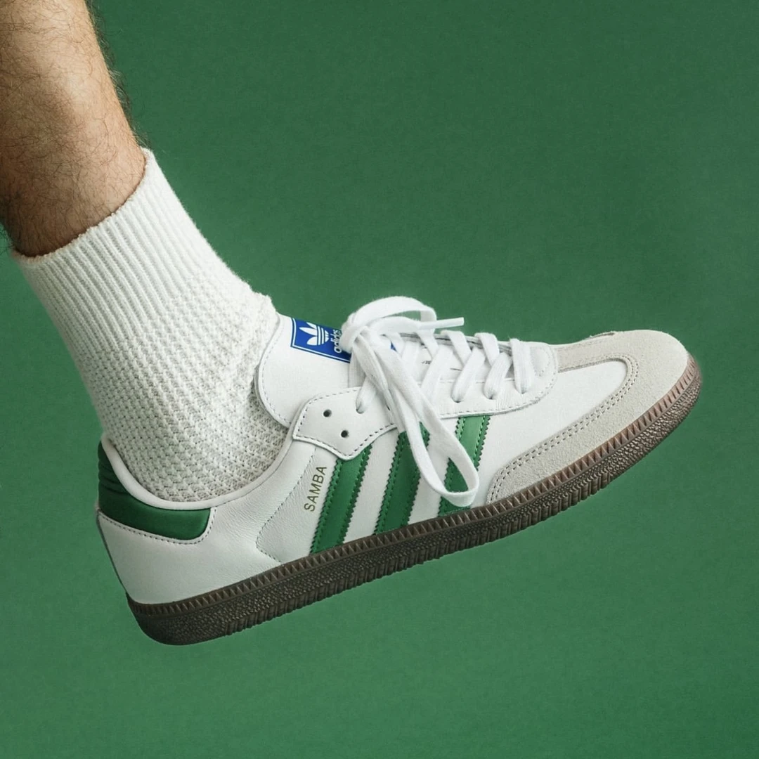 adidas阿迪达斯Originals Samba OG三叶草德训鞋板鞋 白绿 IG1024