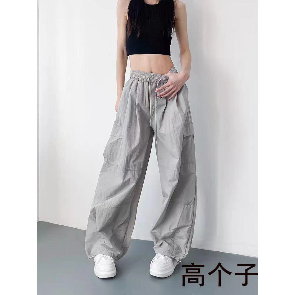 高个子薄款工装阔腿裤女夏季大码mm宽松显瘦冰丝速休闲裤美式运动