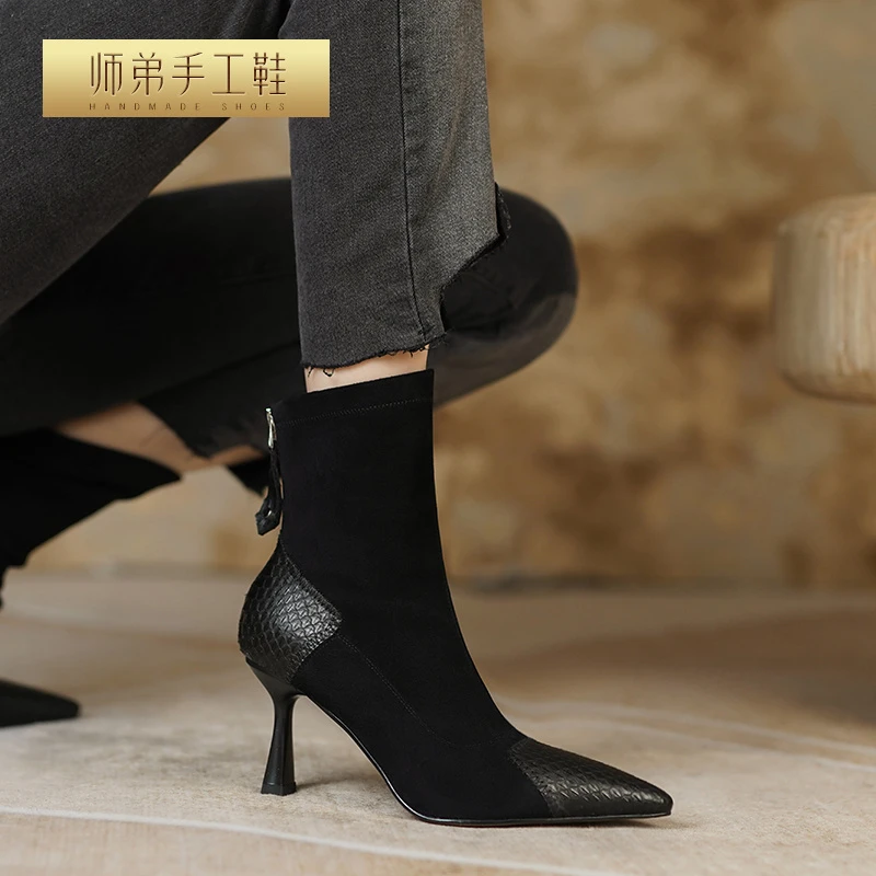 蛇皮/7cm/34-40码/短靴女细跟春秋弹力靴袜子靴x019