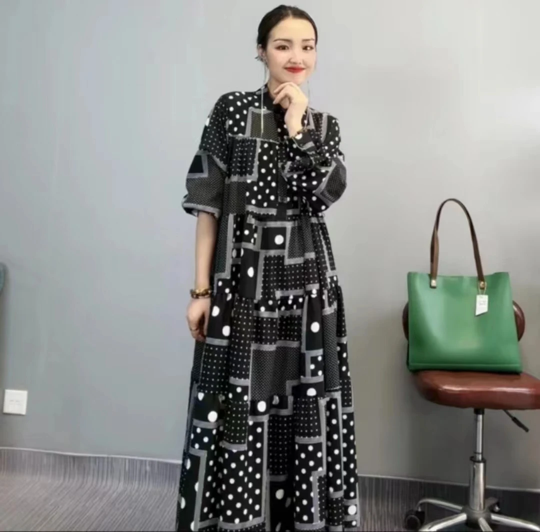 {雪儿宠粉}1韩版女装连衣裙时尚洋气百搭显瘦圆领长袖宽松连衣裙