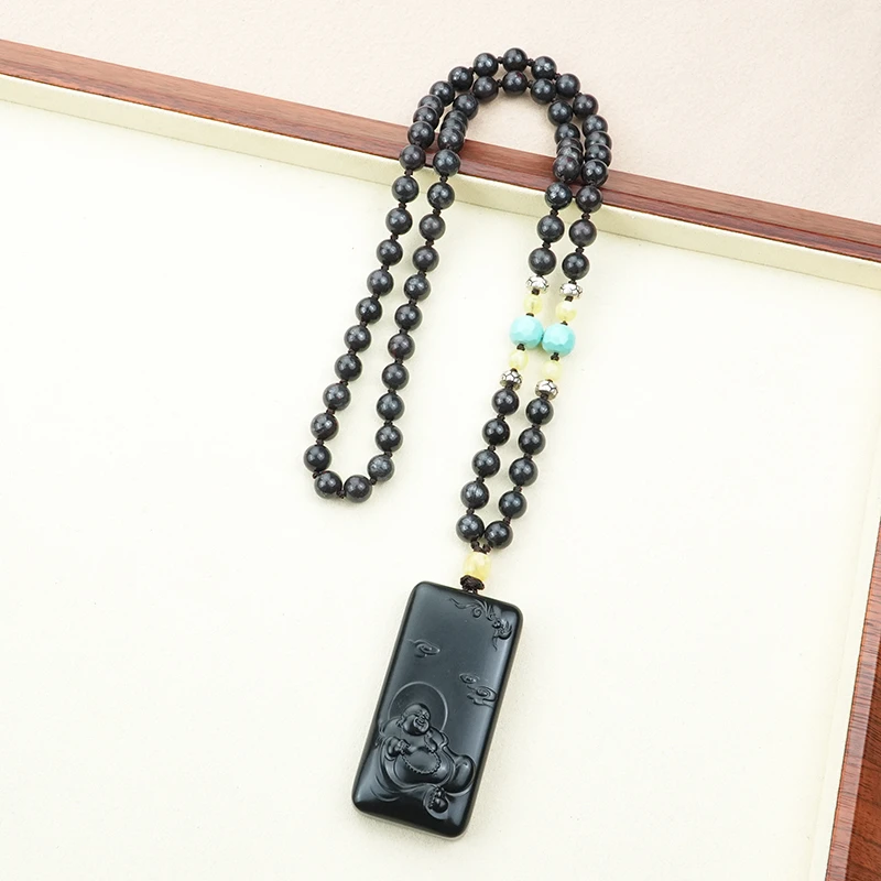 【西域天石】鸦墨色陨铁大佛公立体厚装笑脸大肚弥勒佛水星石