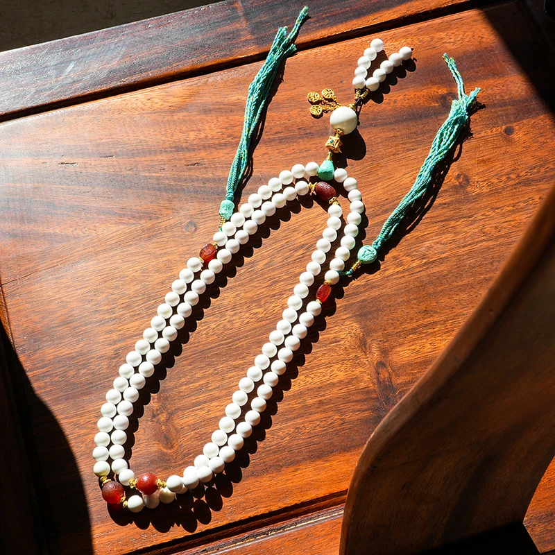 【西域天石】月球朗斯戴尔瓷白108念珠月球石