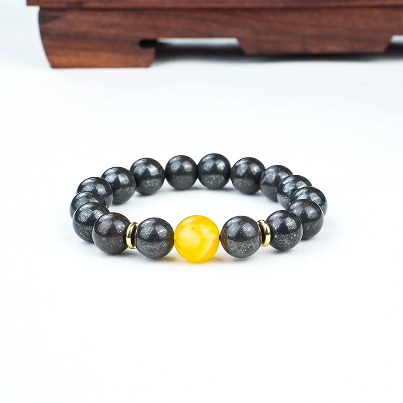 【西域天石】黑金刚手串火星陨