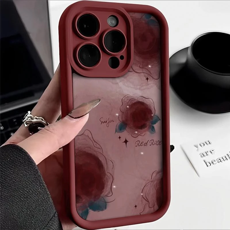 渲染玫瑰适用iphone15/13苹果14手机壳新款女生防摔全包12保护套X