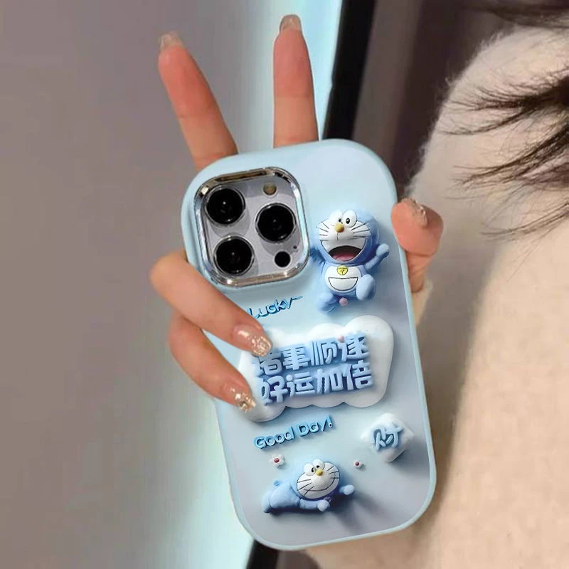 哆啦诸事顺遂适用苹果16promax电镀手机壳iphone15简约14可爱创意