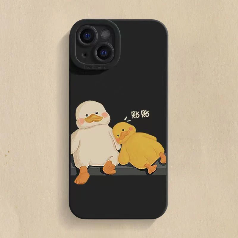 贴贴鸭苹果14promax手机壳新款iPhone13高级感11可爱12防摔XR全包